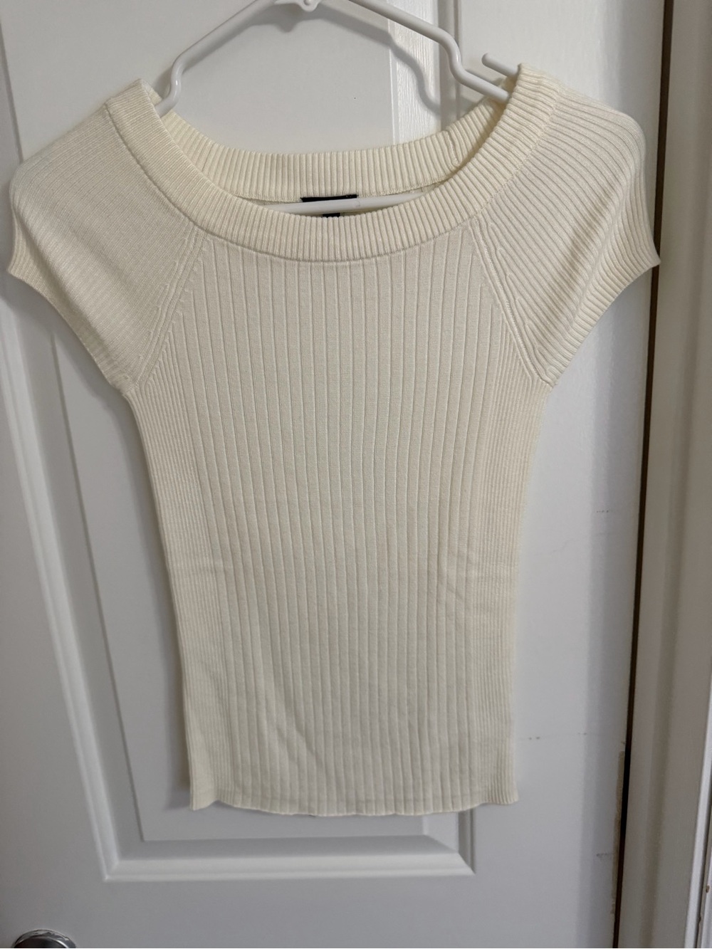 Express Cream Ribbed Cap Sleeve Knit Top
